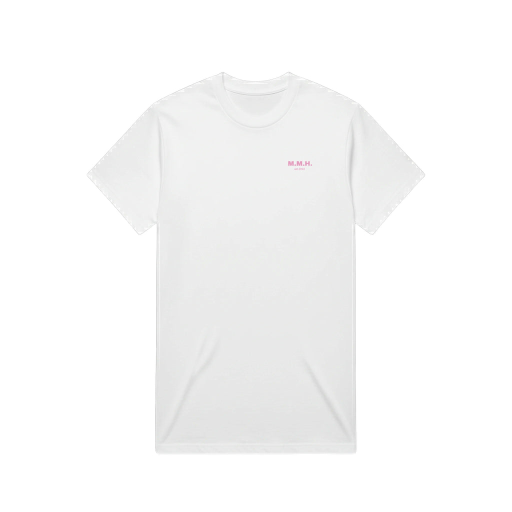 M.M.H. Awareness heavy oversized tee with pink print, worn