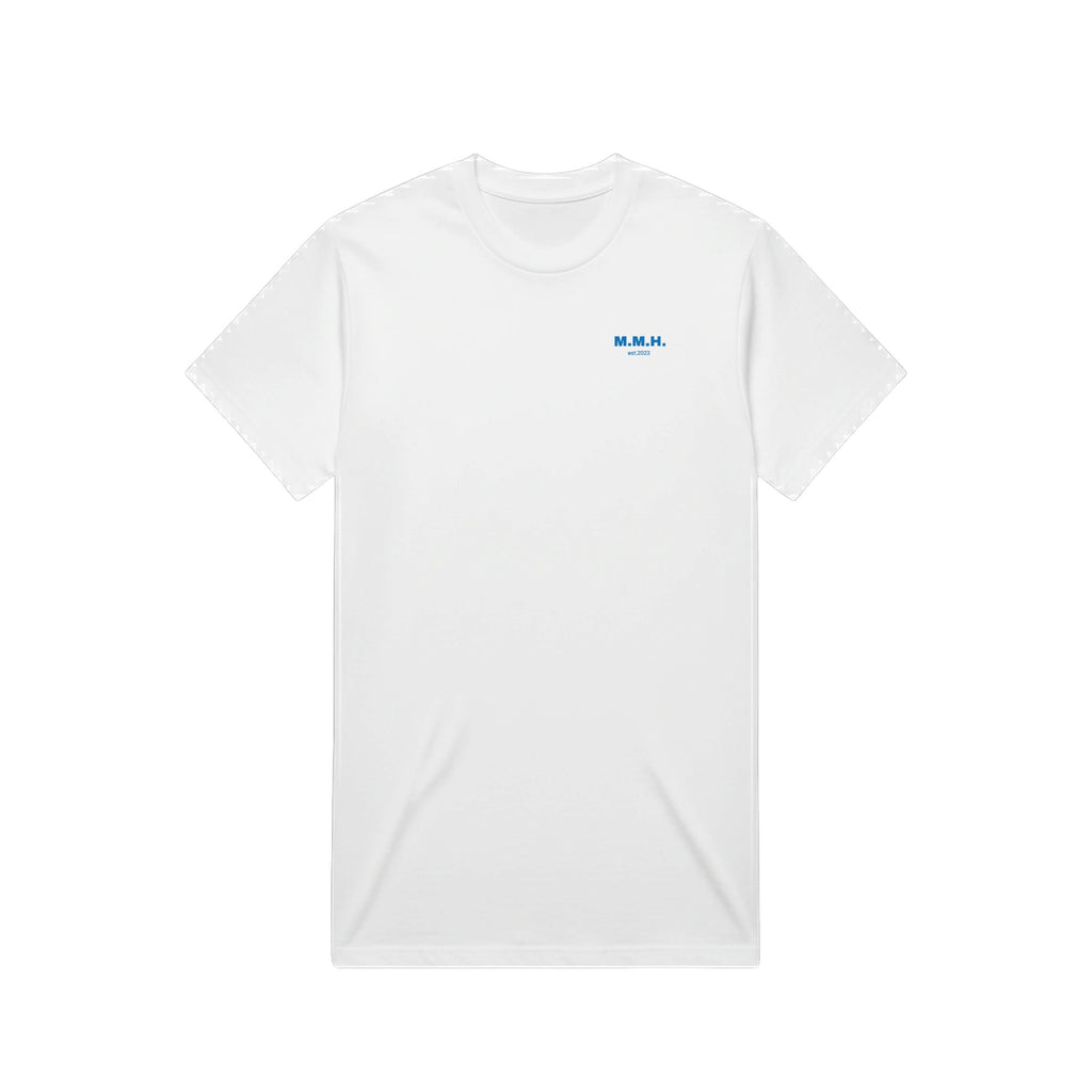 M.M.H. Awareness heavy oversized tee with blue print, worn