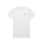 M.M.H. Awareness heavy oversized tee with red print, worn
